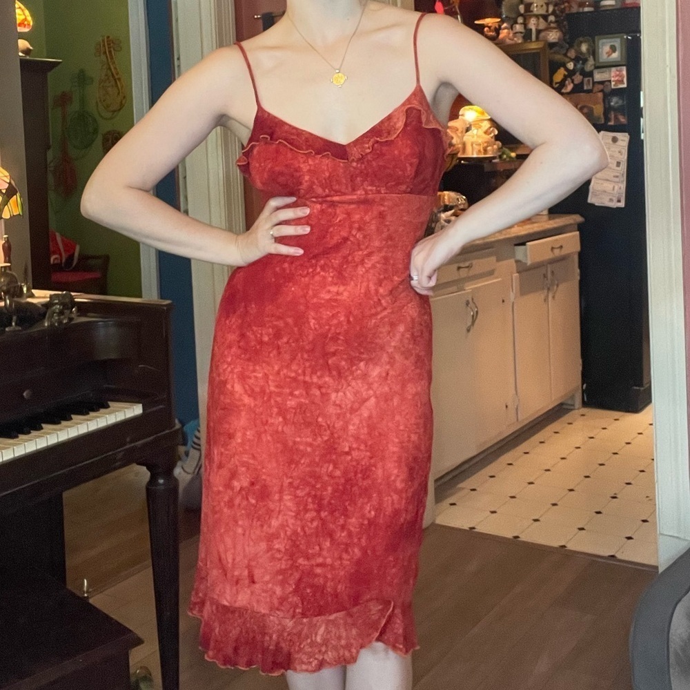 Vintage 90s y2k 2000s deadstock NWT La Belle burnt orange cami midi dress